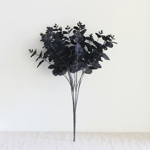 5 stk Svarte Halloween Dekorative Kunstige Blomster - Eucalyptus Stilk Grener Dekorasjon for Bord Innendørs Senterstykker
