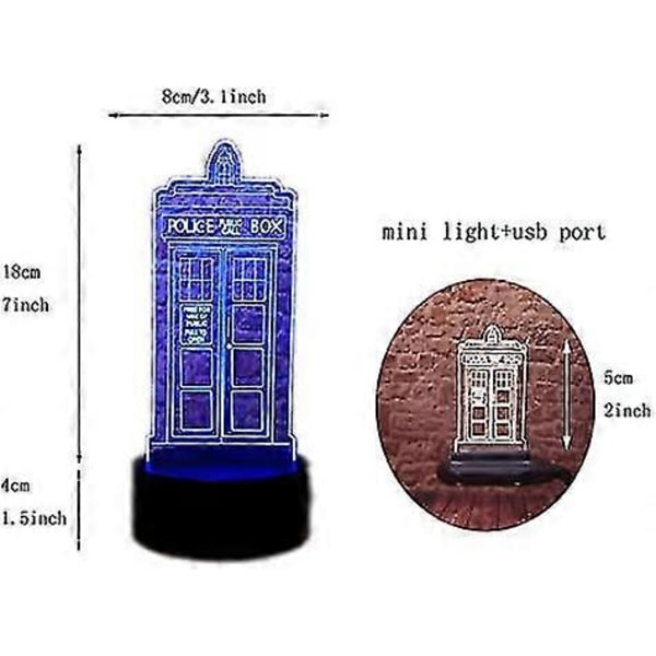 Tardis 3D Illusion LED Doctor Who Soveværelseslampe Natlys RGB 16 Farver Fjernbetjening Bordlampe (1)