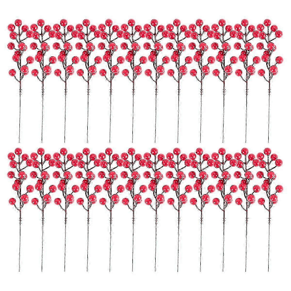 Röda Bärstjälkar, 24-pack 20 cm Konstgjorda Julbär Holly Picks Gren för Julgran, DIY Krans, Fest (C)