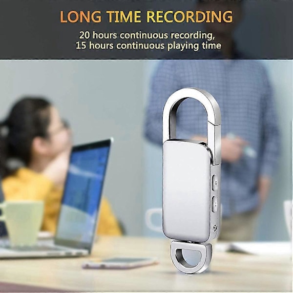 Mini Stemmeopptaker Nøkkelring 8GB USB Digital Lydinnspillingsenhet for Forelesninger, Taler, Møter Silver
