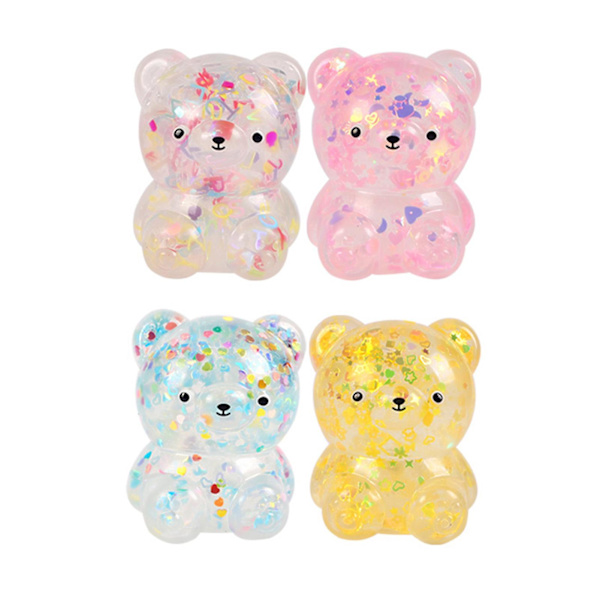 Björnkramdjur Färgglada Paljetter Transparent Gelétextur Mjuk Tpr Stressavlastning Cartoon Djur Fidget Squishes Leksak Barntillbehör