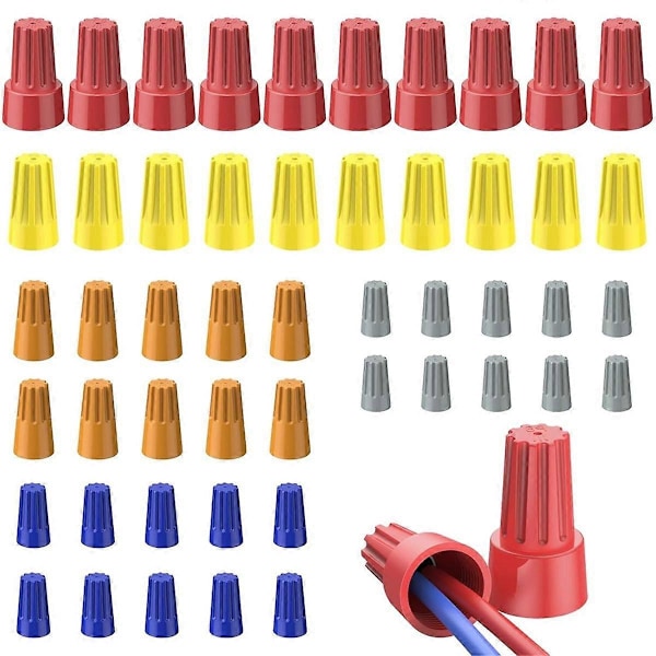 50 stk. Wire Nuts Wire Caps Elektriske Wire-Koblinger for 10-22AWG Gauge Wire Elektriske Koblinger for Ledninger Twist Nuts A