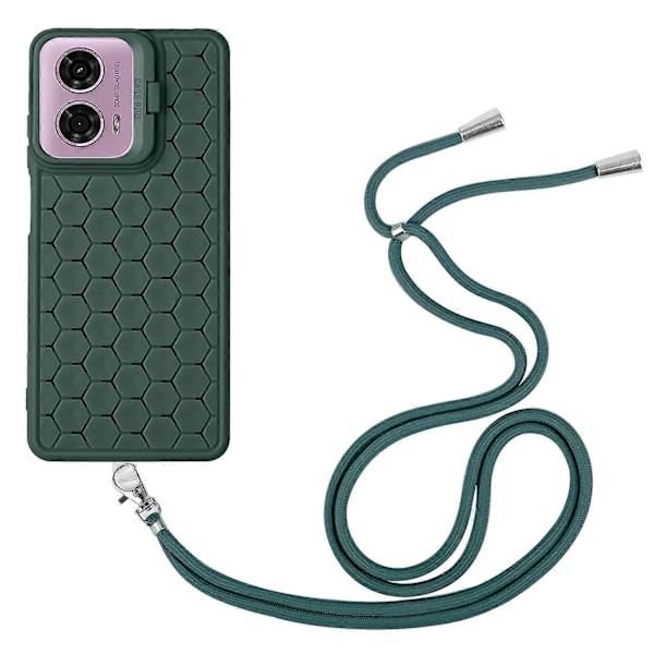 Til Motorola Moto E14 4G/ G04 4G/ G04s 4G/ G24 4G Case Varmeafledning Kickstand TPU Telefon Cover med Snøre Army Green