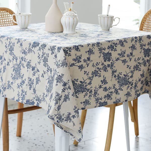 Pastoral Rektangulær Duk Blå Blomstret Avlang Støvtett