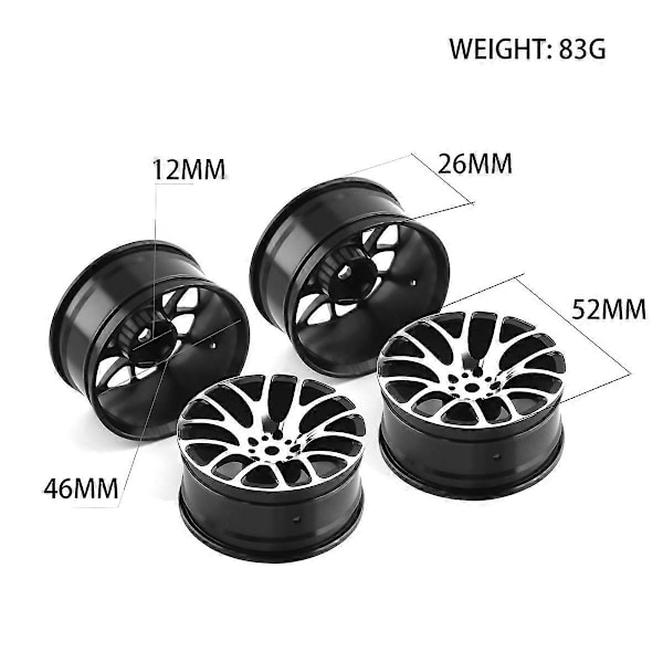 4 st Hjul Fälgar 52X26MM för Redcat Sakura TT02 MN86K 1/10 RC On-Road Bil, Pink
