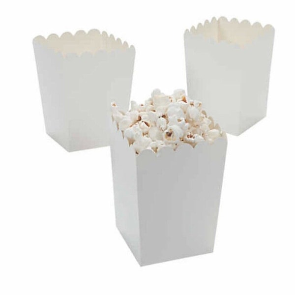 2x12 Stycken Vita Popcornlådor Snackhinkar Födelsedagspåsar (C)