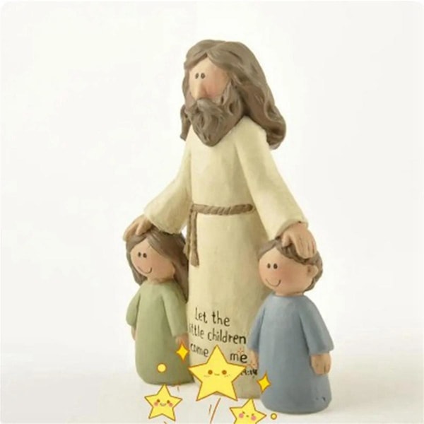 Figurin i Resin, Kristna Religiösa Staty Jesus med Pojkar & Flickor Hantverk Ornament Heminredning C