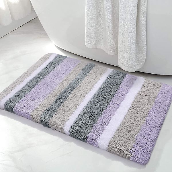 Mikrofiber Stripete Baderomsteppe Badematte (Lilla-Grå, 17\"x24\") Ekstra Tykk, Myk og Lusket, Absorberende, Maskinvaskbar, Antislipp Badematte for Ba