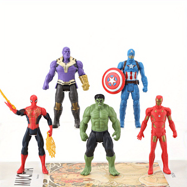 5-pack Avengers Samlarfigurer - Captain America, Thor, Hulk, Iron Man - Perfekt för badrumsinredning & presenter