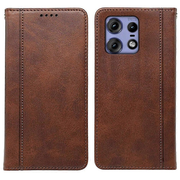 Til Motorola Edge 50 Pro 5G Etui med Skjult Magnetisk Lukning Kalveskindstekstur Læder Telefon Cover - Sort Multicolor Brown