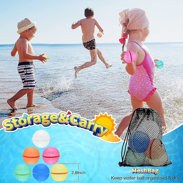 12 Gjenbrukbare Vannballonger i Silikon med Nettingpose (C)