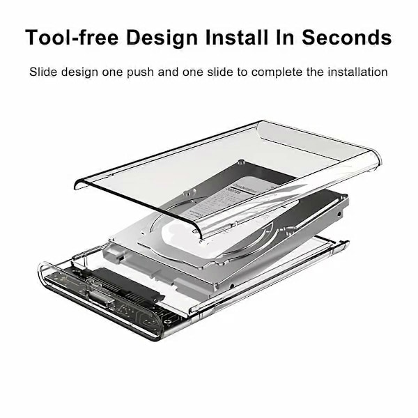 2,5-tommers HDD SSD-kabinett SATA til USB 3.1 Type C 4TB Transparent Ekstern Harddisk Beholder Kompatibel (FCC)
