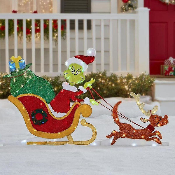 3-osainen valaistu joulukuusi Grinch-setti, joulupiha- ja puutarhakoriste