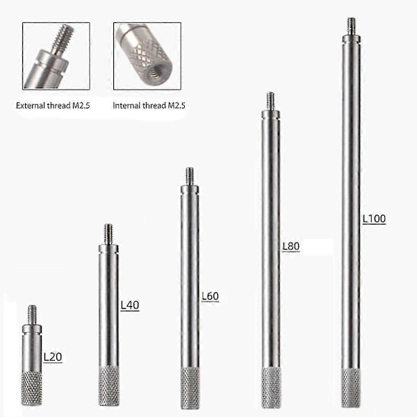 5 stk. Skive Digital Indikator HSS Indikator Skive Stang Forlengelsesstangsett M2.5 20 40 60 80 100mm El