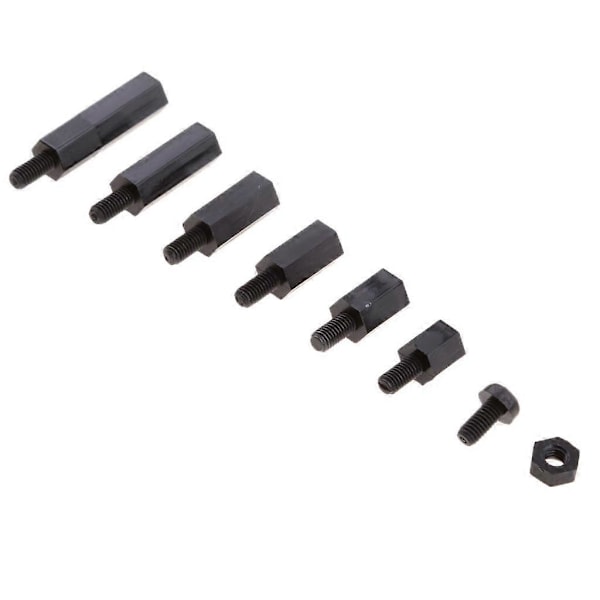 180 st Svarta M3 Nylon Hane-Hona Hex Distanser Skruv Mutter Sortimentslåda (C)