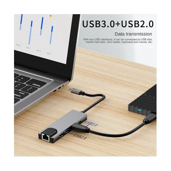 USB-C till RJ45 USB 3.0 USB-C Hub Typ C-splitter till -kompatibel 4K-dockningsstation Laptop-adapter W