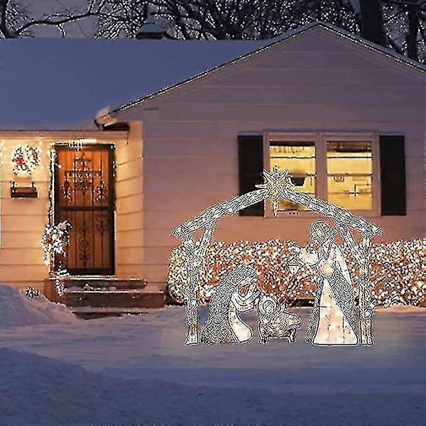 Kongque - Ljushög Julkrubba för Utomhus, Heliga Familjen Trädgårdsdekoration, Krubbfigurer för Jul Utomhus, Påskdekorationer Ljushög