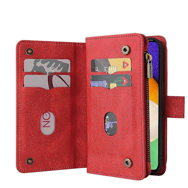 WXH Kompatibel med Samsung Galaxy A52 5G/A52S PU-läder Magnetiskt Stängning Femton Kortplatser Dragkedja Ficktelefonfodral Red