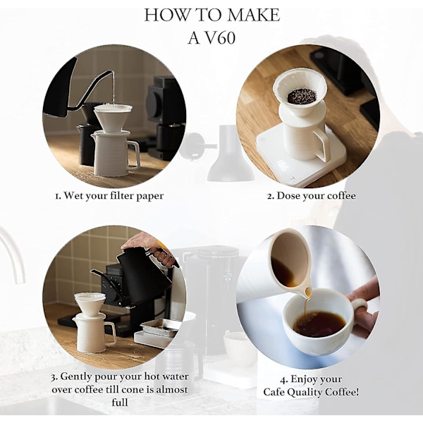 Hæld-over Kaffe Brygger Sæt, Premium Keramisk V60 Drypper Og Dekanter, 1-2 Kopper Hjemmefilter Kaffe Brygger (hvid)