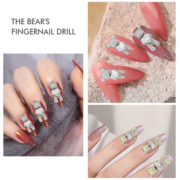 30 st Nagelkonst Rhinestones, Glänsande Legering Björn 3D Med Hjärta Kristall Nageldekoration, DIY Nagelkonst Dekorationstillbehör. Obs: Inget lim. (C)