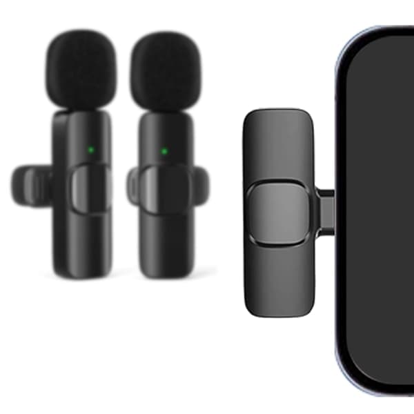 2-pak - Lavalier mikrofon til mobil - Trådløs - USB-C Sort