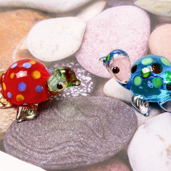 Mini Havskilpadder Håndblåste Kunstglassfigurer, Sett med 4