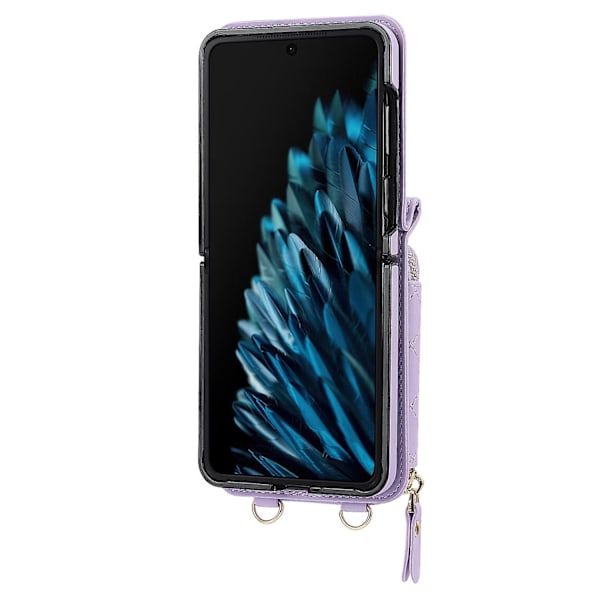 Kortholderveske med rombisk tekstur for OPPO Find N2 Flip Purple