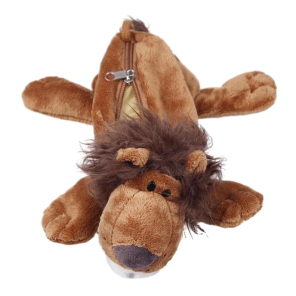 Plushdjurs Pennfodral Kosmetisk Väska Skolmaterial Pennväska Nyhet Pennfodral Fylld Djurväska För Kontor Barn Dark Brown Lion Length 27cm