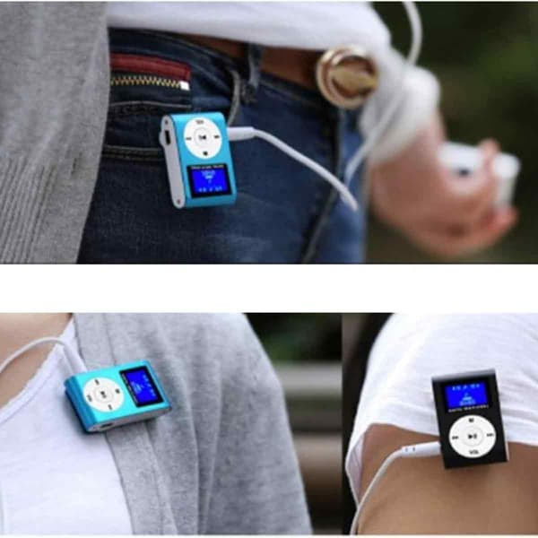 MP3-spelare Mini med metallklämma och LCD-skärm, stöder TF-kort, hållbar och bärbar
