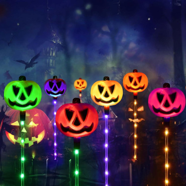 Sett med 6 solcelledrevne gresskarlys, halloweendekorasjoner, fargeendrende lys for å lyse opp gresskardekorasjoner, halloweenfest veranda og uteplassdekorasjoner
