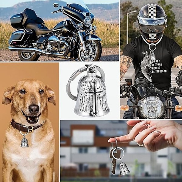 2 st Motorcykel Skydds Klocka, Ängel Skydds Ridande Klocka med Kedja, Rostfritt Stål Motorcykel Klockor Lycka Ridande Klocka, Motorcykel Tillbehör Gåvor