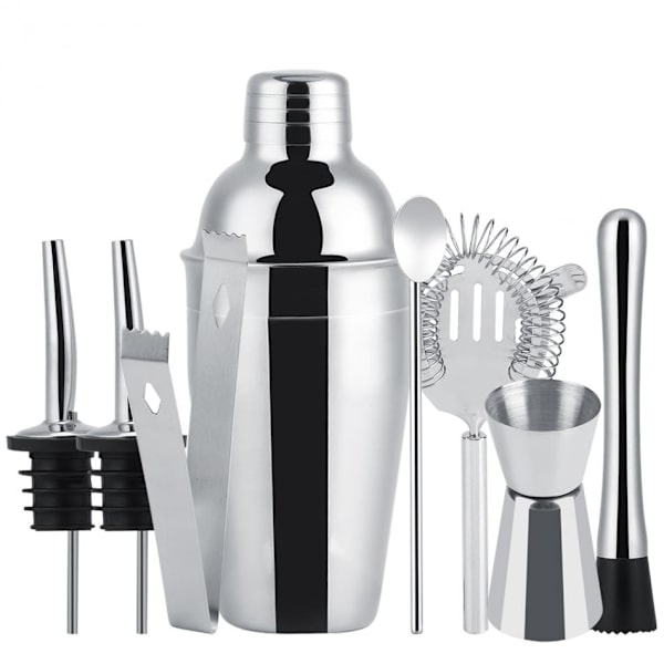 8-delt cocktailsett, barsett, shaker 550 ml - Rustfritt stål
