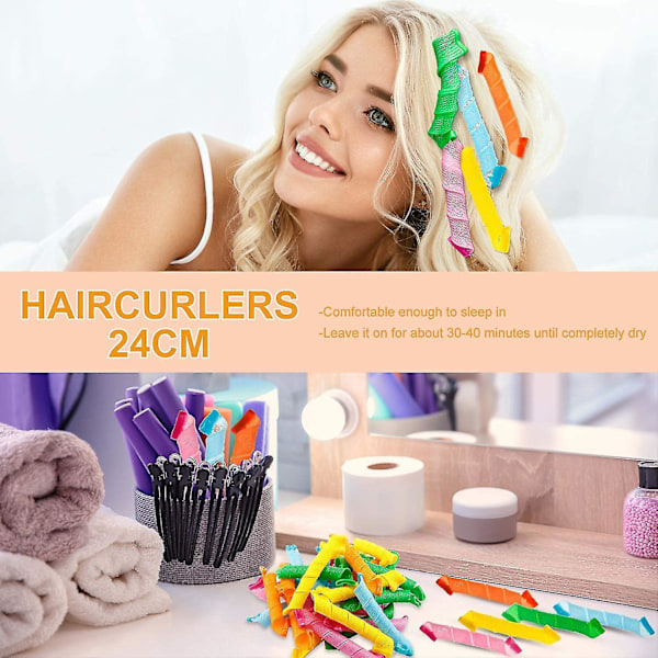 18 st Manuella Hårrullar, Värmefria Lockar Hårrullar, Spiral Lockar Hårstyling Kit, Hårrullar Set Med Stylingkrokar (C)