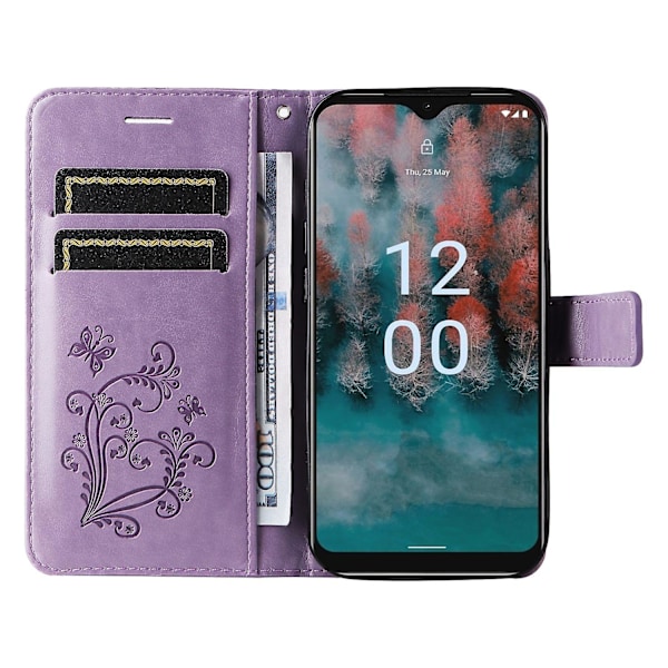 Lærtelefonveske for Nokia C12 4G/C12 Plus/C12 Pro, Stativlommebok med trykt design Purple Style H Nokia C12 4G