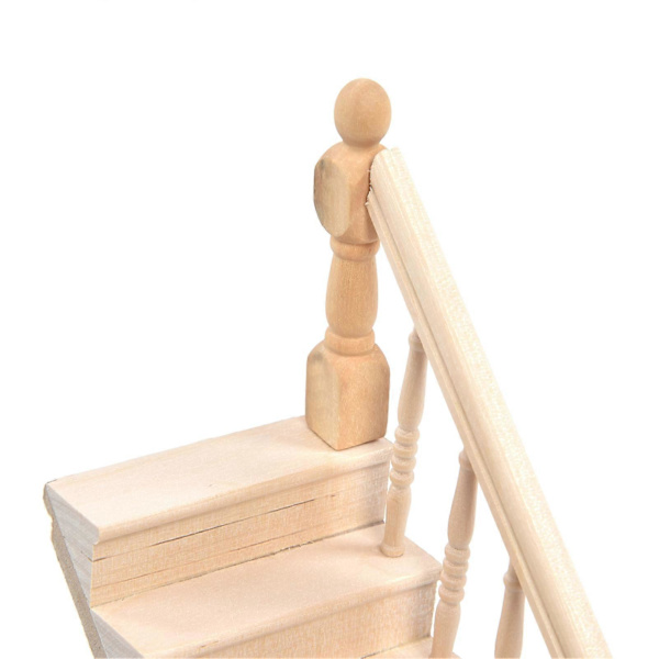Dockhus Trappor Blanka Avrundade Hörn Björkmaterial DIY Vivd Söt 1/12 Skala Miniatyr Trapphus för CraftsRight