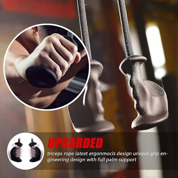 Ergonomiskt Triceps-rep för Pull Down med Halksäkert Naturligt Gummigrepp för Aktivering av Fler Muskelfibrer - Gymrep för Push Downs, Triceps Pull Downs