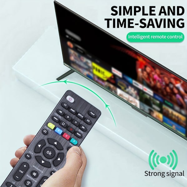 Universal All-in-One TV-fjärrkontroll - Kompatibel med Toppmärken, LCD, LED, 3D, HDTV, Smart-TV - Energieffektiv, Batteridriven, Minskad Strömförbrukning