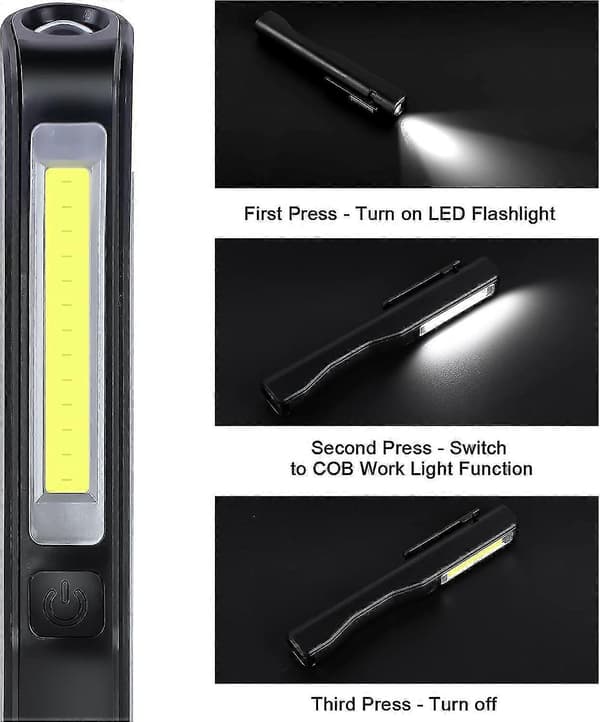 Oppladbar LED-arbeidslampe med USB-kabel og magnetisk klips