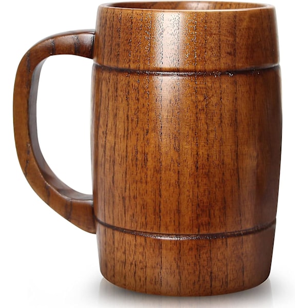 SSRGV 14 oz Large Wooden Beer Mug Best Wood Drinking Cup Wooden Tankard Beer Glass Stein Tea Cup Barrel Mug for Men Women Coffee Mug Gift Viking Mug