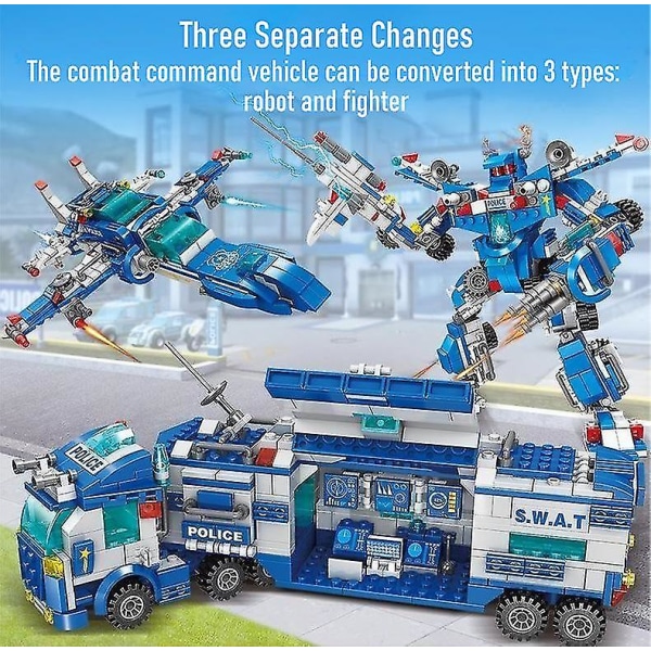 700 st 8 i 1 stad poliskommando lastbil byggklossar polis robot bil helikopter modell tegelstenar leksak present till barn