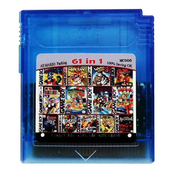 Game Boy Color Cartridge 61 i 1 (multi för Gameboy, Gbc) eller 108 spel i 1 61 in1 Blue