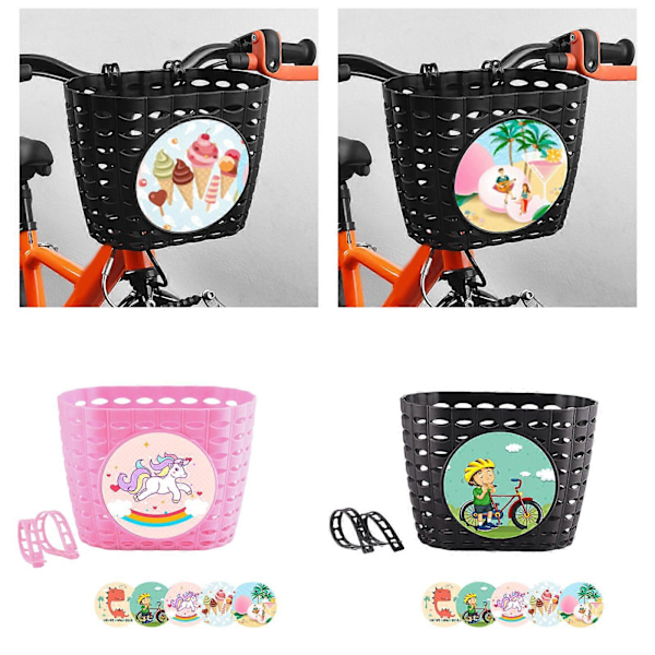 Barncykelkorg för pojke flicka främre cykelstyren vattentät korg med fästrem tonåring liten cykelkorg (C) rose with stickers