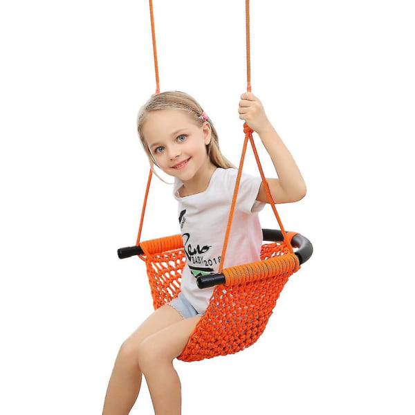 Gungsits för barn, handstickad toddler , gungstol för barn med justerbara rep (orange)