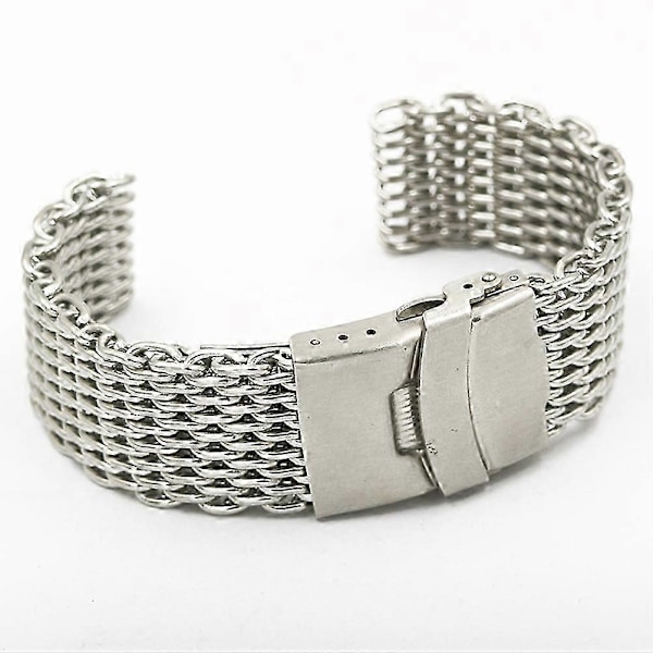 22mm Hajmaska Rostfritt Stål Klockarmband Viklås Klockarmband (Långt Mönster Silver) I6(FCC)