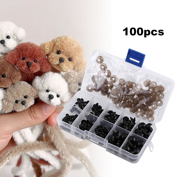 Sikkerhedsøjne til Hæklet Legetøj 100X Dukkeøjne og Næser Håndværk Teddybjørn Øjne