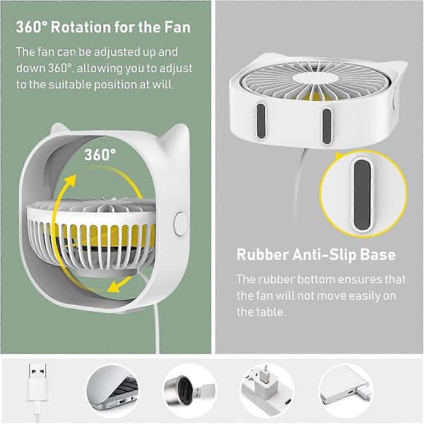 Vinterkampagne, USB-ventilator, Mini-ventilator 4 tommer med 3 hastigheder, lydsvag USB-bordventilator