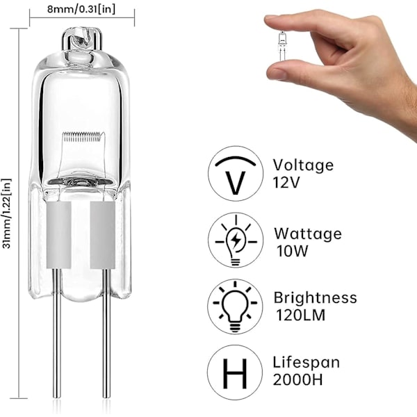 Pakke med 10 G4 Halogenpærer 10W 12V Techgomade Halogen Pære med Stiftbase, Varmt Hvit 3000k