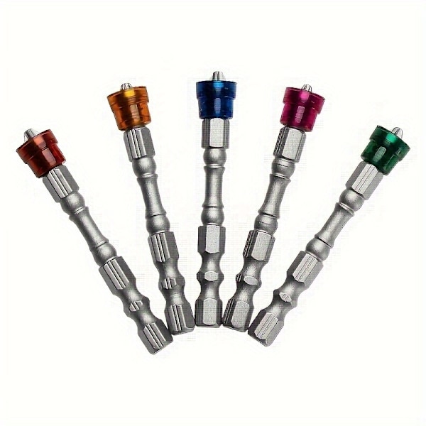 1 sett med 5 stk 65 mm S2 stål magnetiske bor med Phillips-hode og 1/4 tommers kraft skrutrekker sekskant håndtak - Robust og slitesterk, for presis boring