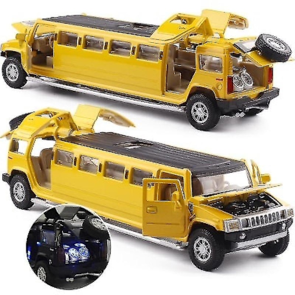 Hög Simulation 1:32 Legering Hummer Limousin Metall Diecast Bilmodell Drag tillbaka Blinkande Musikaliska Barnleksaker Fordon