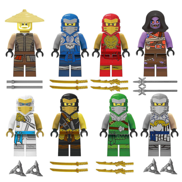 8 st Ninjago Minifigurer Kai Jay Sensei Wu Master Building Blocks Leksaker